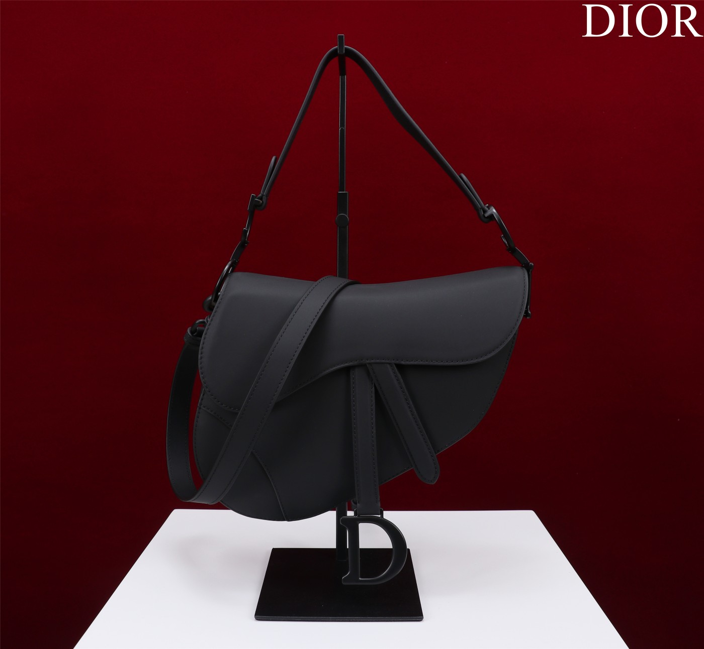 Saddle Bag with Strap Black Ultramatte Calfskin